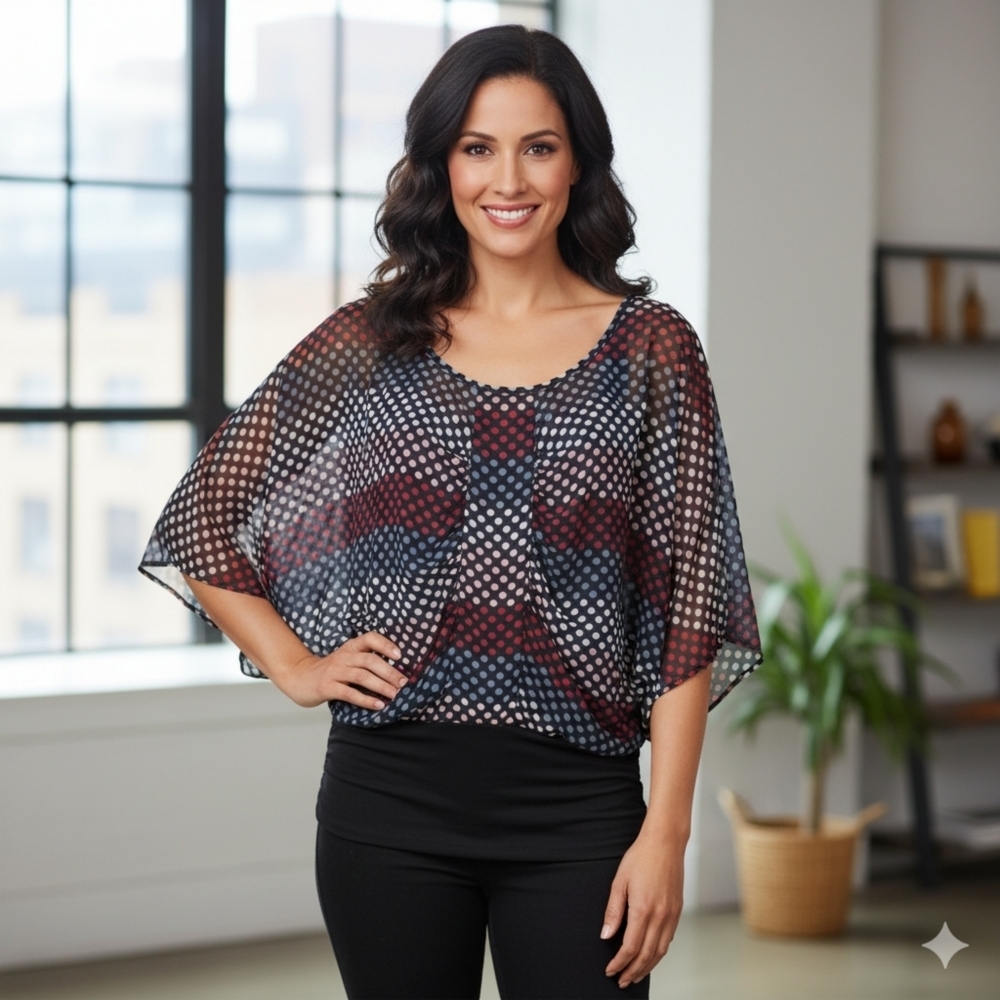 Bisou Bisou Semi Sheer Polka Dot Top